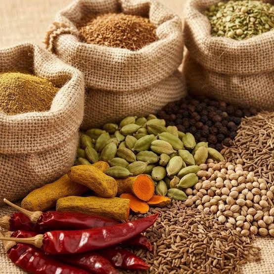 Whole spices in jute sacks